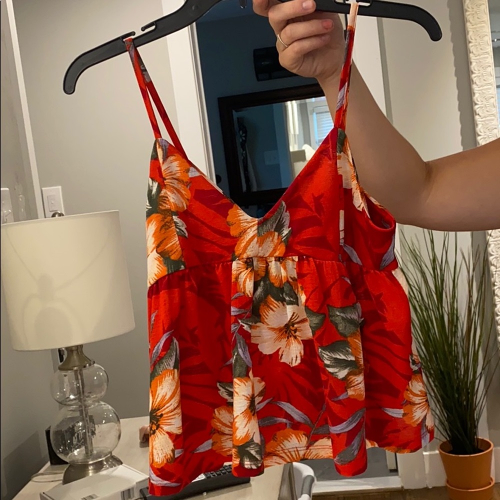 Cotton on red flowered tank top